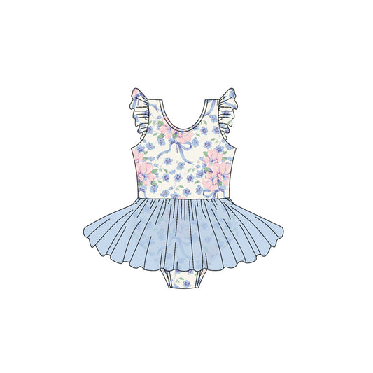 Baby Girls Flutter Sleeves Bow Floral Skort Bummies Rompers Preorder