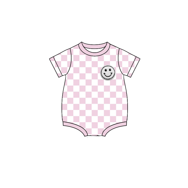 Baby Infant Girls Pink Plaid Short Sleeves Smiles Top Rompers Preorder