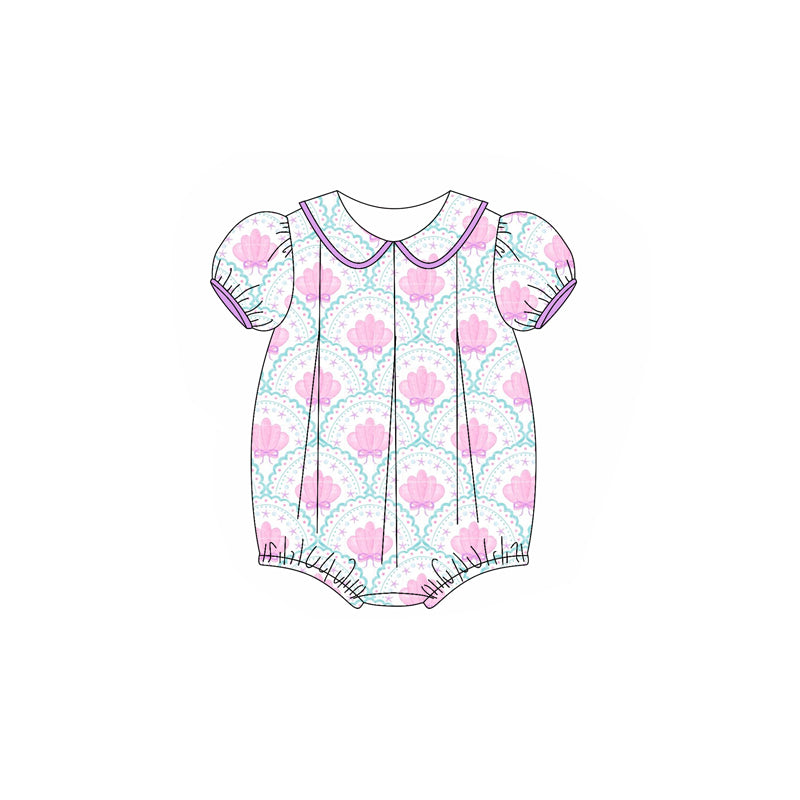 Baby Infant Girls Purple Short Ruffle Sleeves Bows Shell Ruffle Rompers Preorder