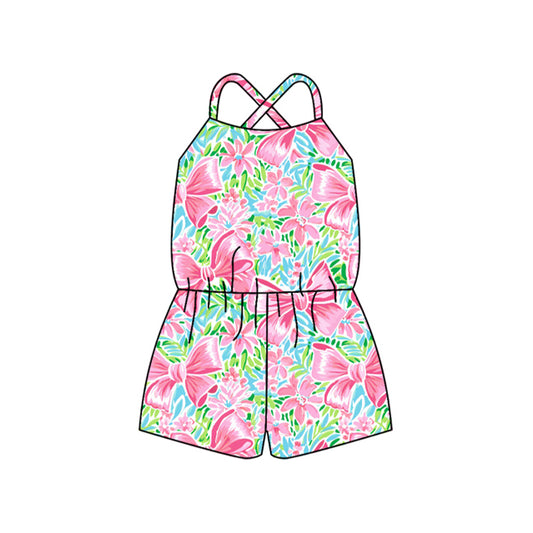 Baby Girls Pink Strap Watercolor Floral Bows Jumpsuits Preorder