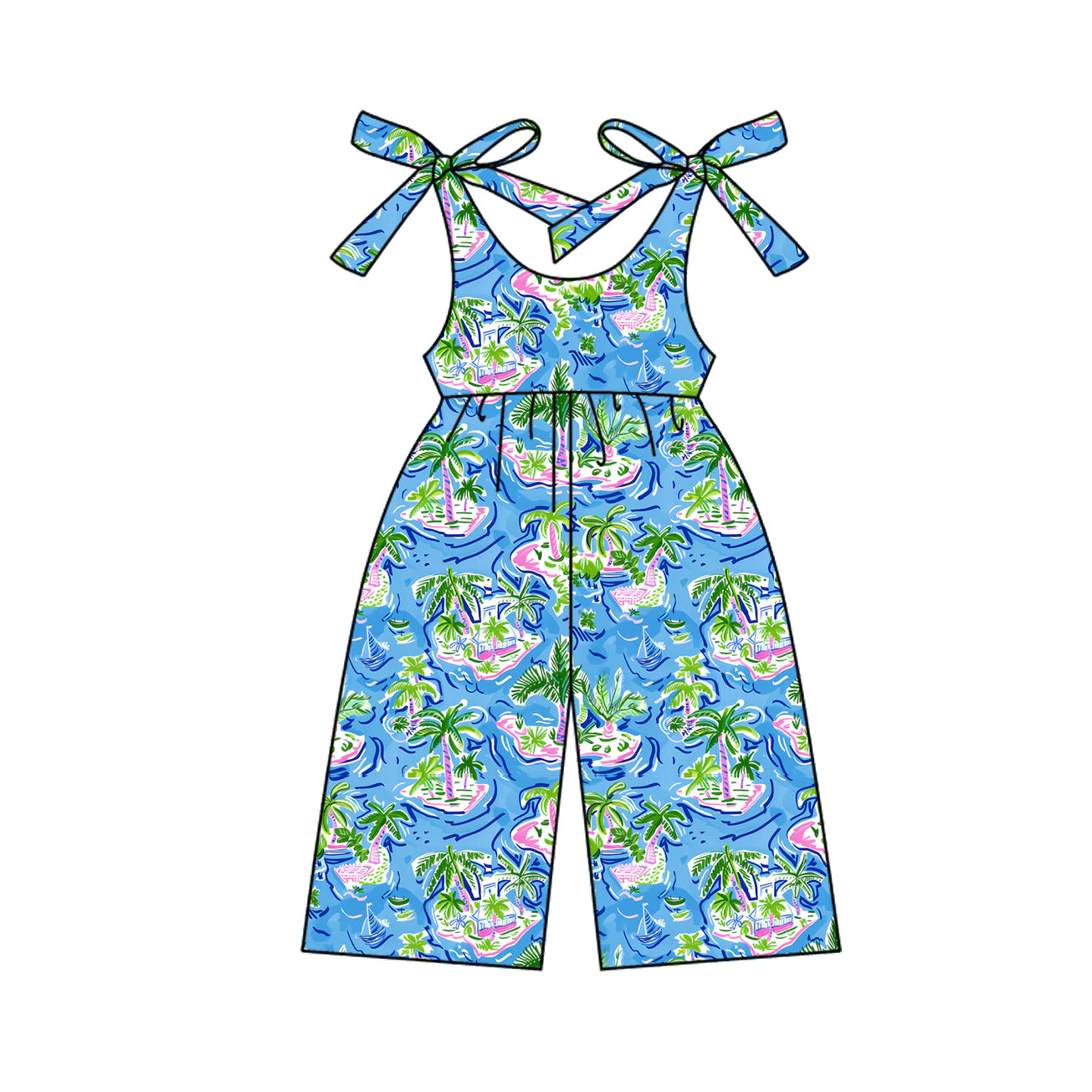 Baby Girls Blue Bows Strap Beach Jumpsuits Preorder