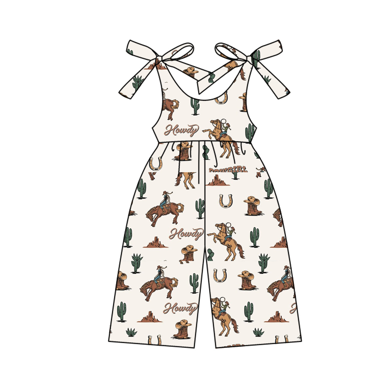 Baby Girls Bows Strap Horse Rodeos Cactus Jumpsuits Preorder