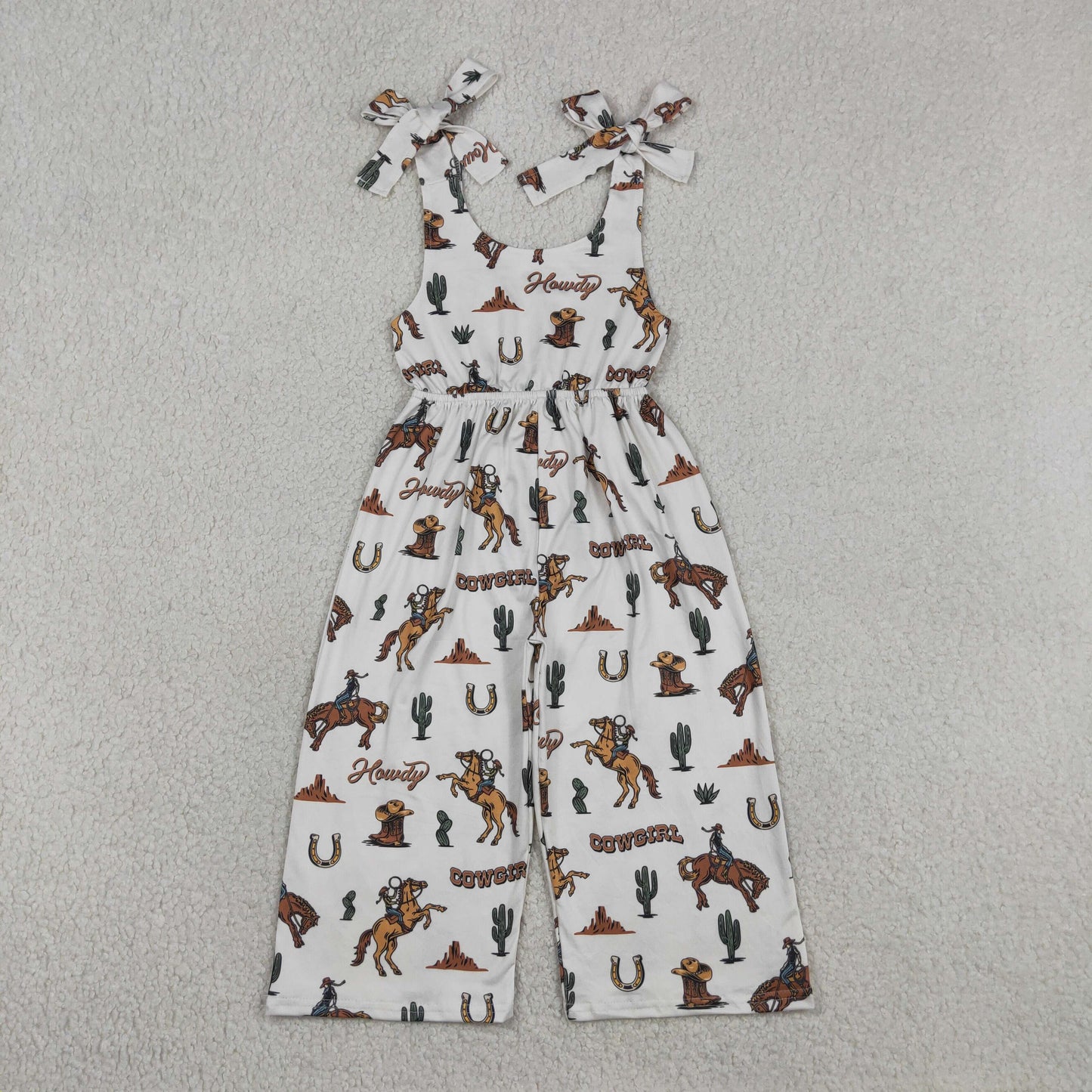 Baby Girls Bows Strap Horse Rodeos Cactus Western Pant Jumpsuits