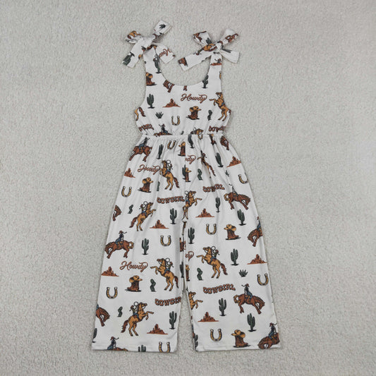 Baby Girls Bows Strap Horse Rodeos Cactus Western Pant Jumpsuits