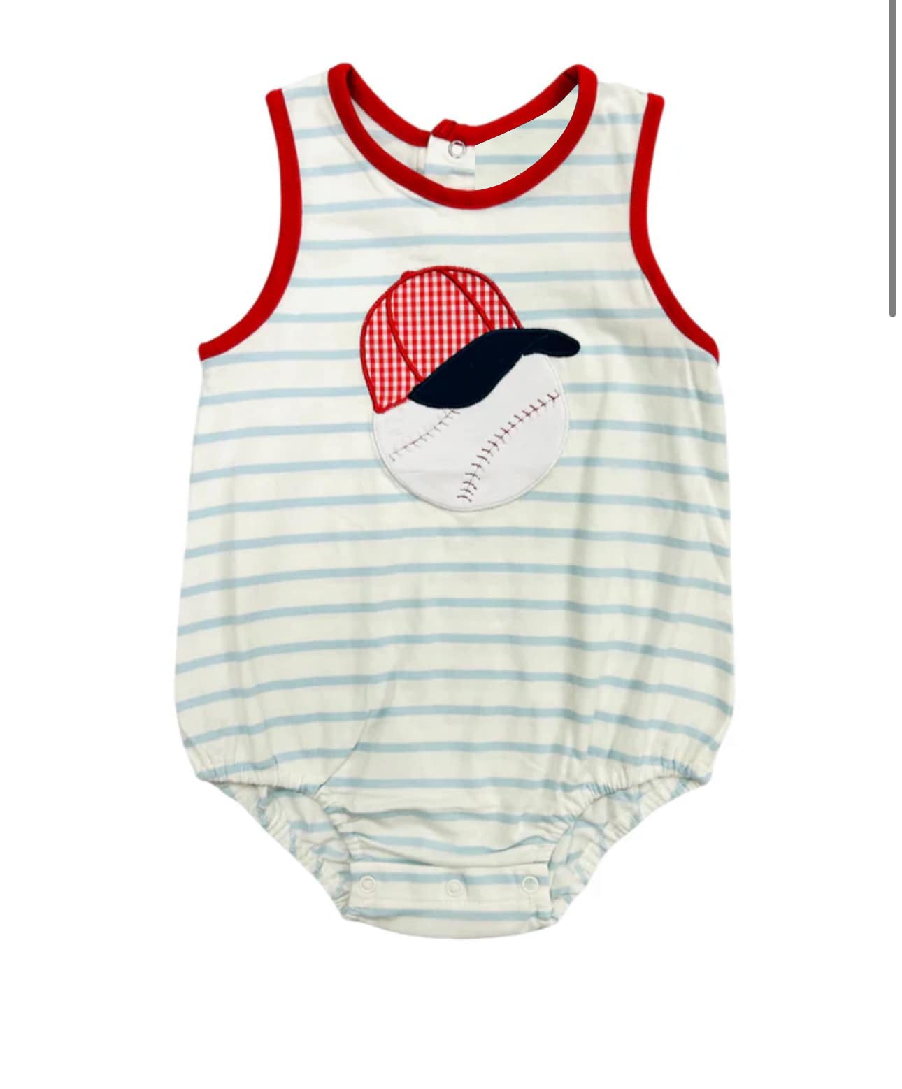 Baby Infant Boys Blue Stripe Sleeveless Baseball Hat Rompers Preorder