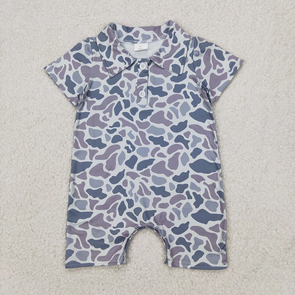 Sibling Baby Infant Boys Short Sleeves Camouflage Button Rompers
