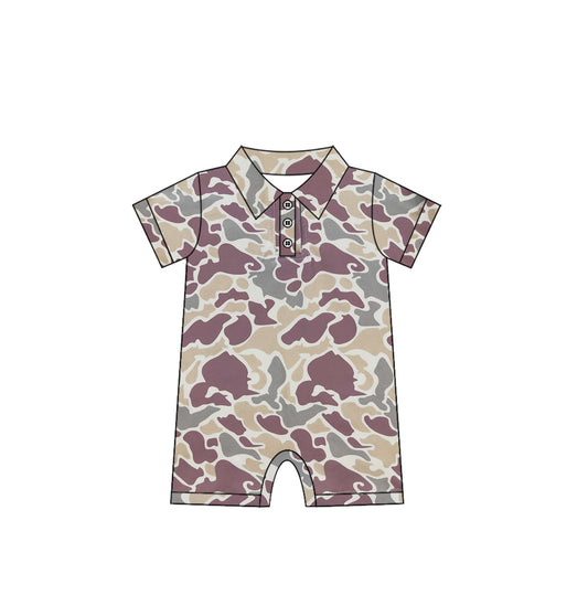 Baby Infant Boys Short Sleeves Brown Camo Button Rompers Preorder