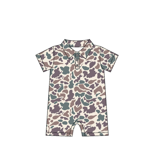 Baby Infant Boys Short Sleeves Lavender Camo Button Rompers Preorder