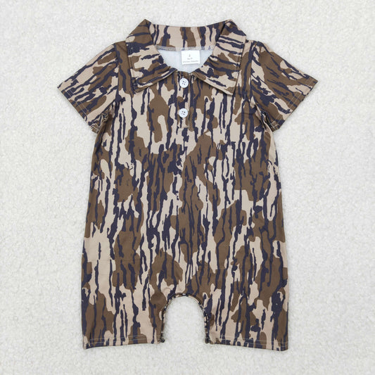 USA Shop Baby Boys Short Sleeve Southern Olive Wood Camo Button Rompers