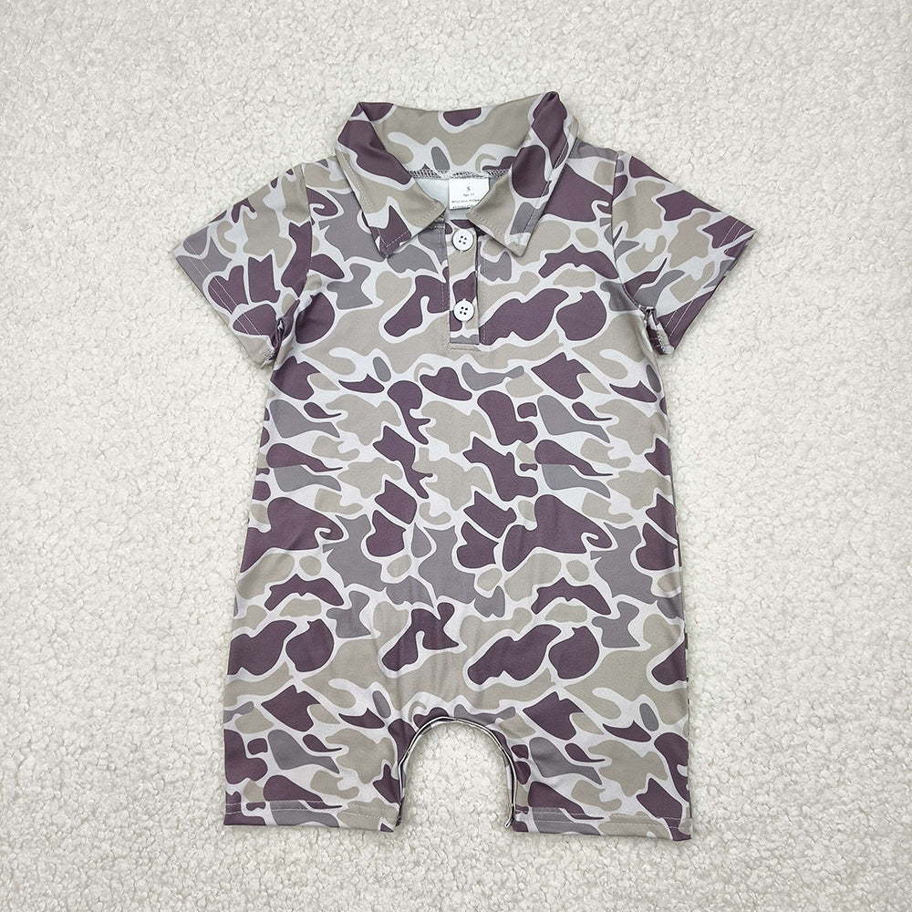 Sibling Baby Infant Boys Short Sleeves Camouflage Button Rompers