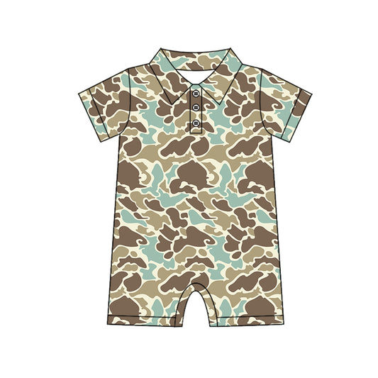 Baby Infant Boys Short Sleeves Green Camo Button Rompers Preorder