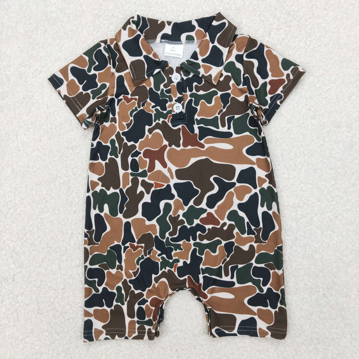 Sibling Baby Boys Short Sleeves Ducks Fishing Camo Hunting Button Rompers