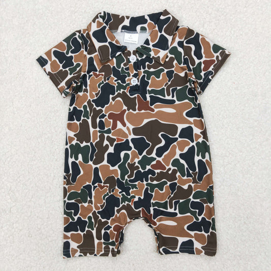USA Shop Baby Boys Short Sleeve Southern Dark Brown Camo Button Rompers