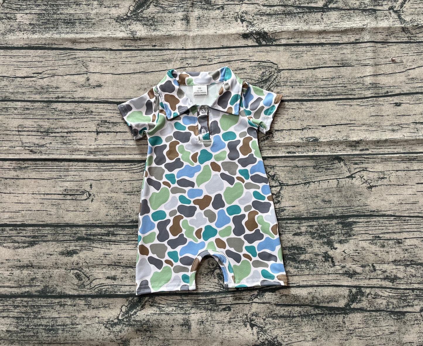 Baby Infant Boys Short Sleeves Blue Camo Button Rompers