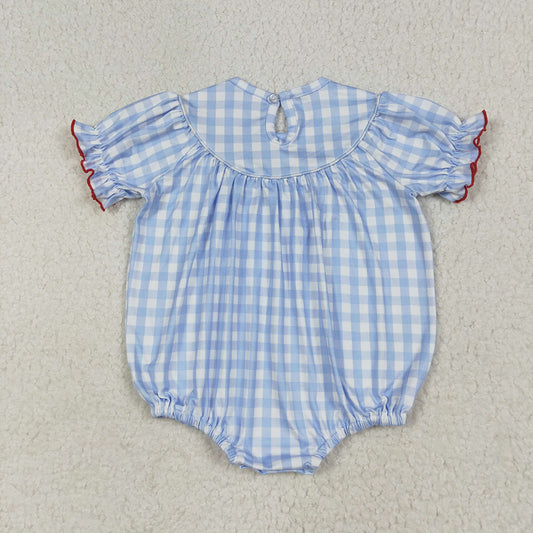 Baby Infant Girls Blue Plaid Cows Pigs Farm Smocked Rompers
