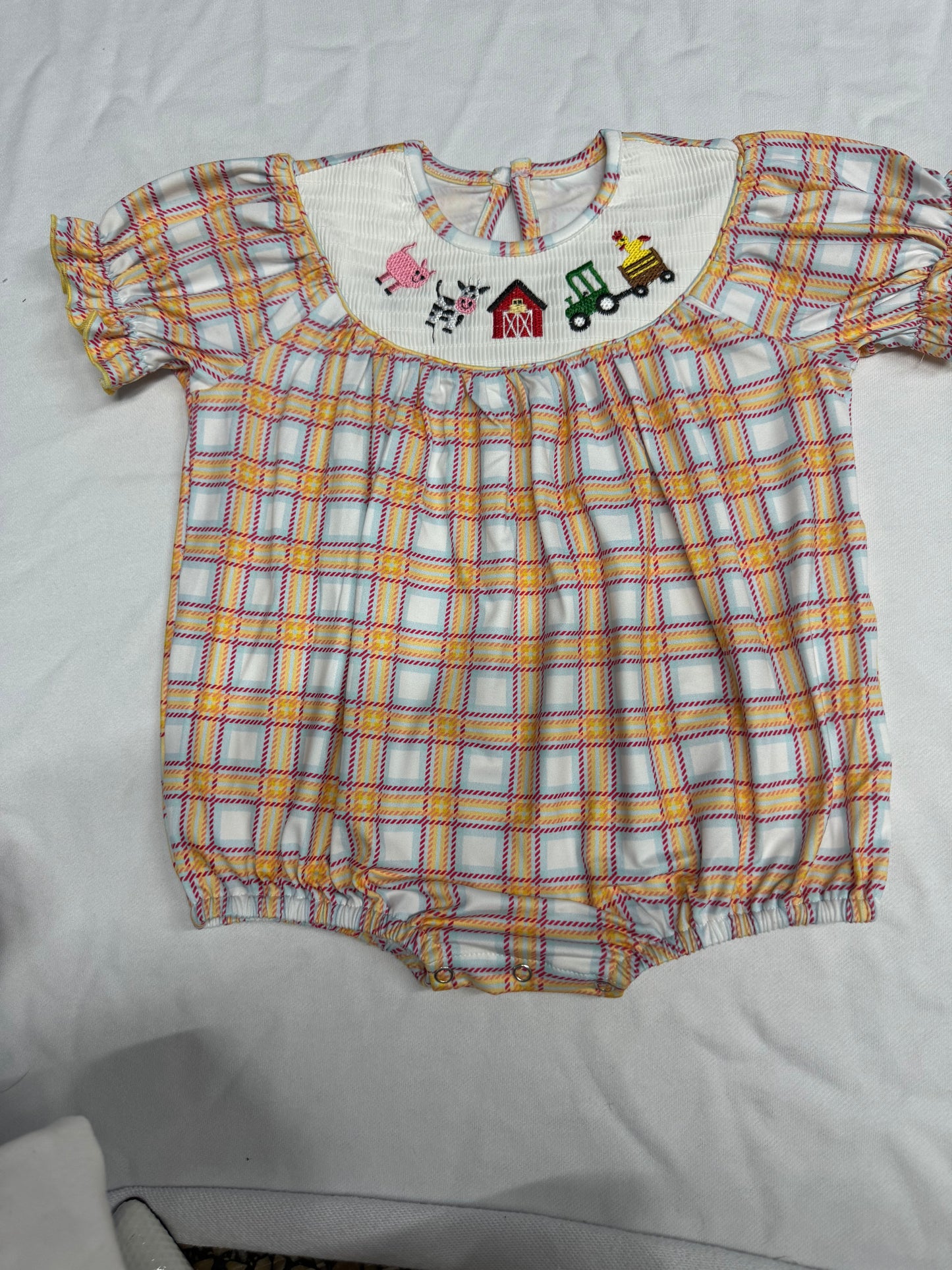 Baby Infant Girls Fall Plaid Cows Farm Smocked Rompers
