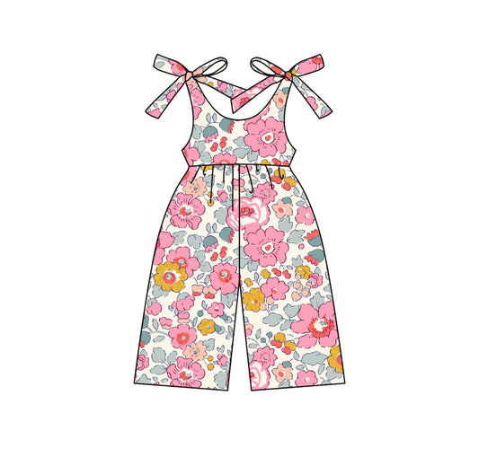 Preorder moq 5 Baby Girls Pink Bows Strap Floral Jumpsuits