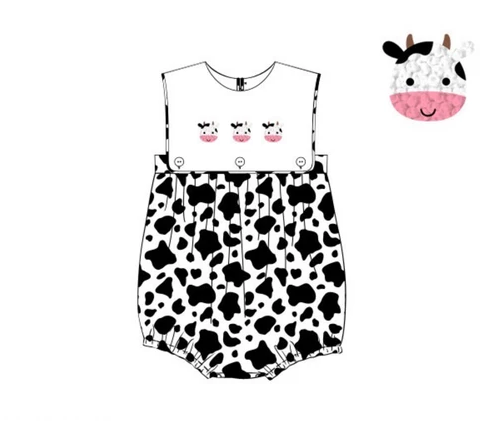 Preorder moq 5 Baby Infant Girls Sleeveless Cows Print Ruffle Rompers