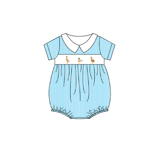 Baby Infant Girls Blue Stripe Short Sleeves Ducks Ruffle Rompers Preorder