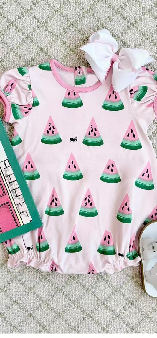 Preorder moq 5 Baby Infant Girls Pink Watermelons Ruffle Rompers