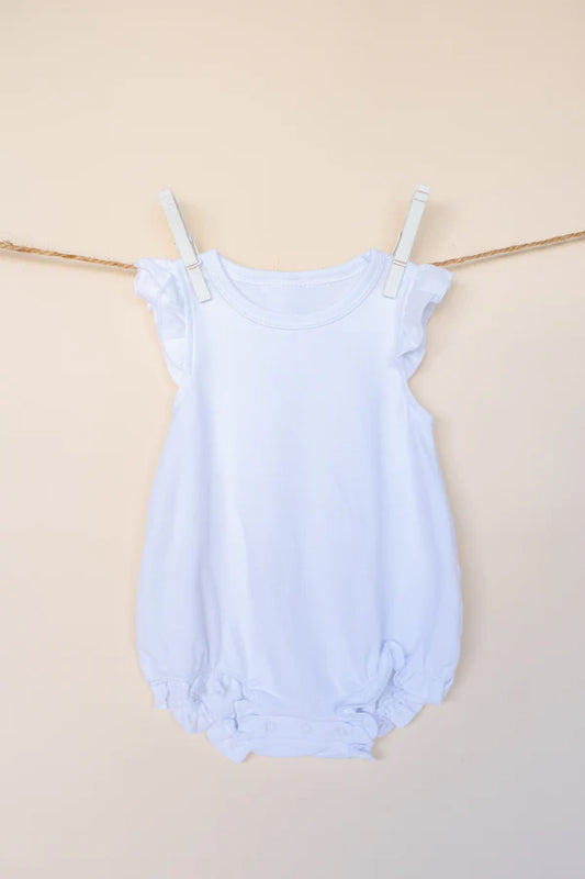 Baby Infant Girls Light Blue Flutter Sleeves Ruffle Rompers Preorder