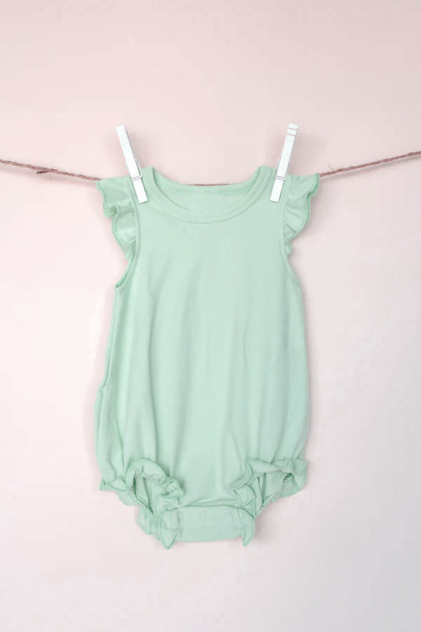 Baby Infant Girls Green Flutter Sleeves Ruffle Rompers Preorder