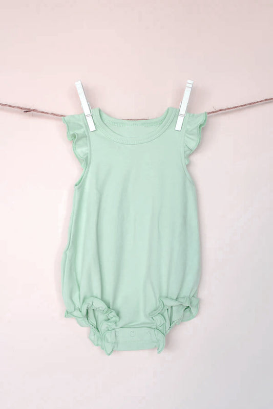 Baby Infant Girls Green Flutter Sleeves Ruffle Rompers Preorder