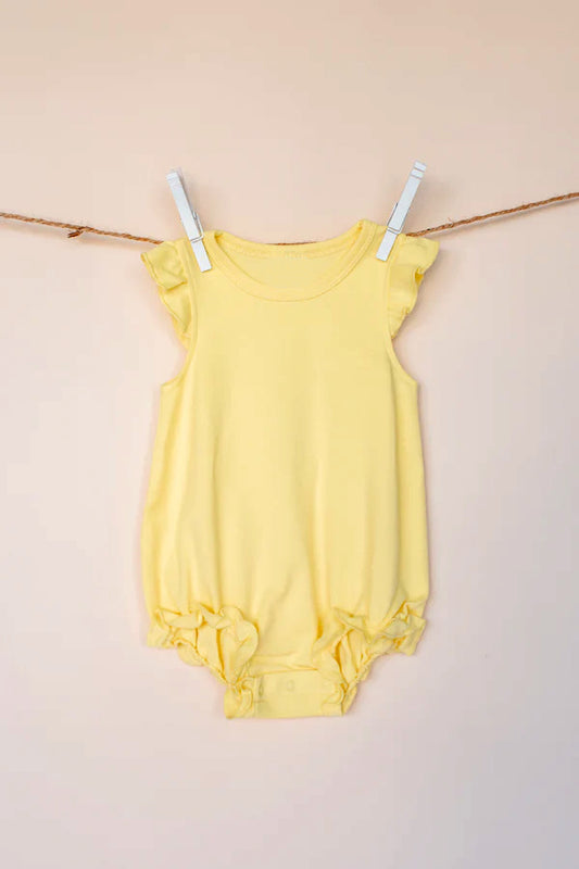 Baby Infant Girls Yellow Flutter Sleeves Ruffle Rompers Preorder