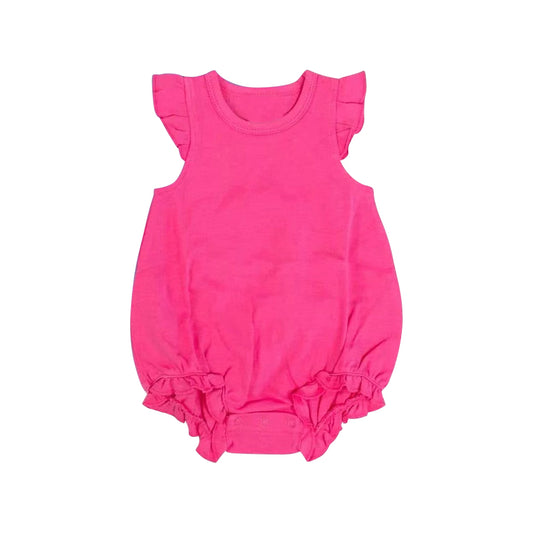 Preorder moq 5 Baby Infant Girls Hot Pink Flutter Sleeves Ruffle Rompers