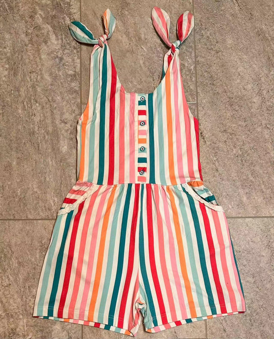 Preorder moq 5 Baby Girls Sleeveless Colorful Stripe Button Pockets Jumpsuits