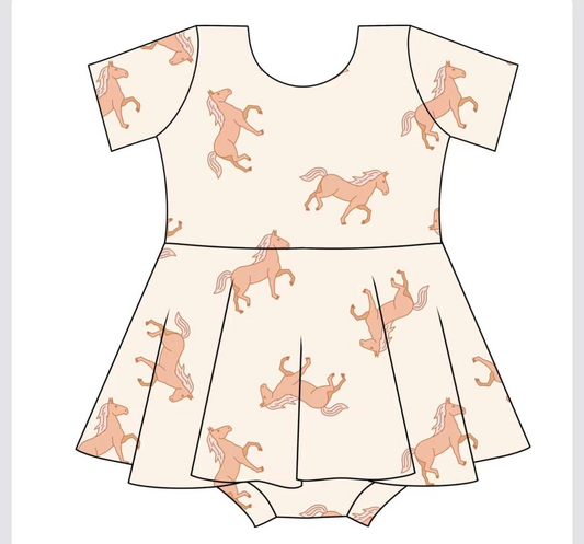 Baby Infant Girls Short Sleeves Horses Dress Skort Rompers Preorder