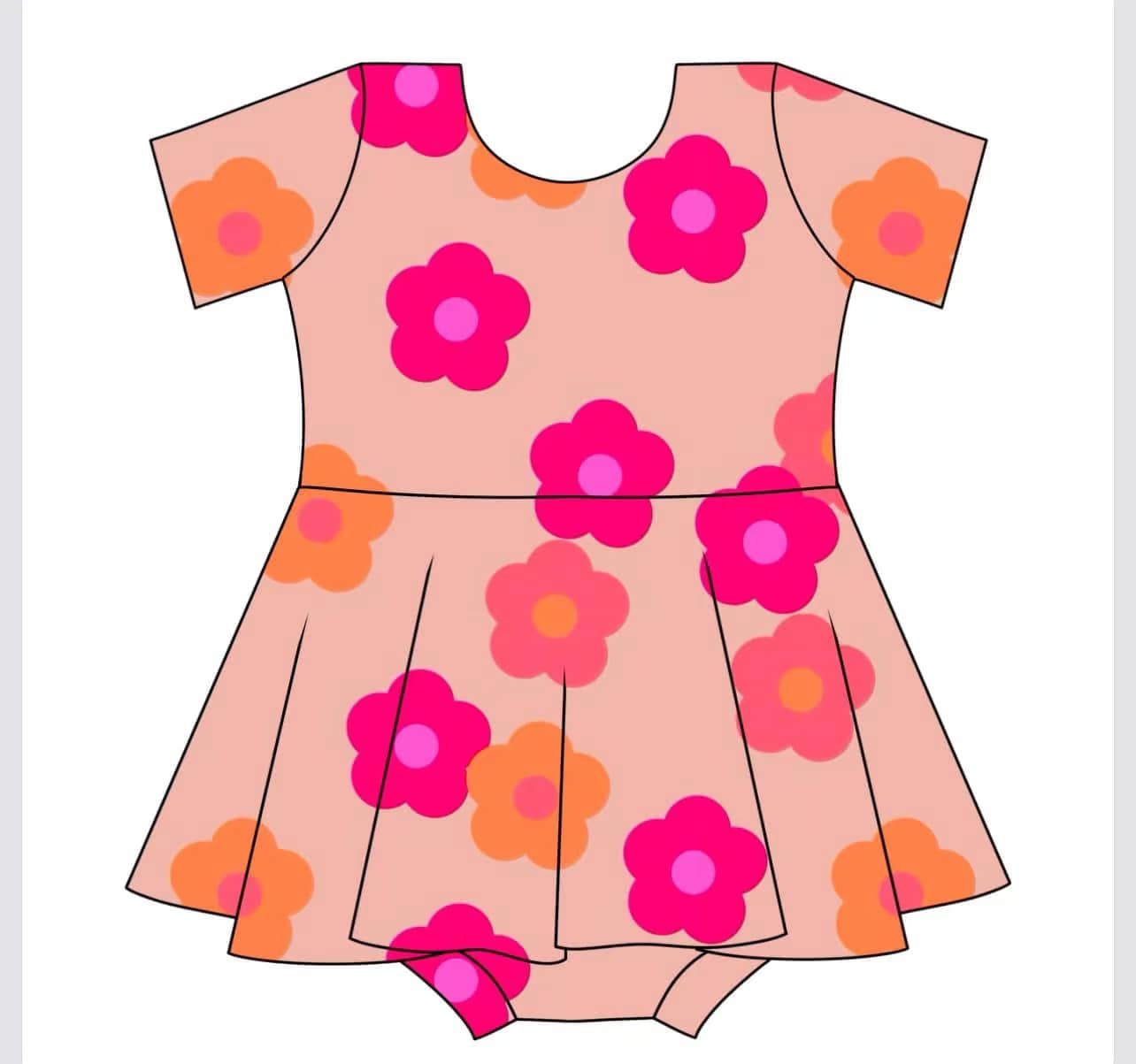 Baby Infant Girls Short Sleeves Pink Flowers Dress Skort Rompers Preorder