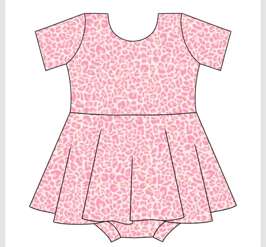 Baby Infant Girls Short Sleeves Pink Leopard Dress Skort Rompers Preorder