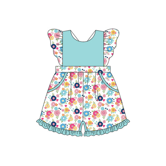 Baby Girls Flutter Sleeves Colorful Flowers Pockets Jumpsuits Preorder