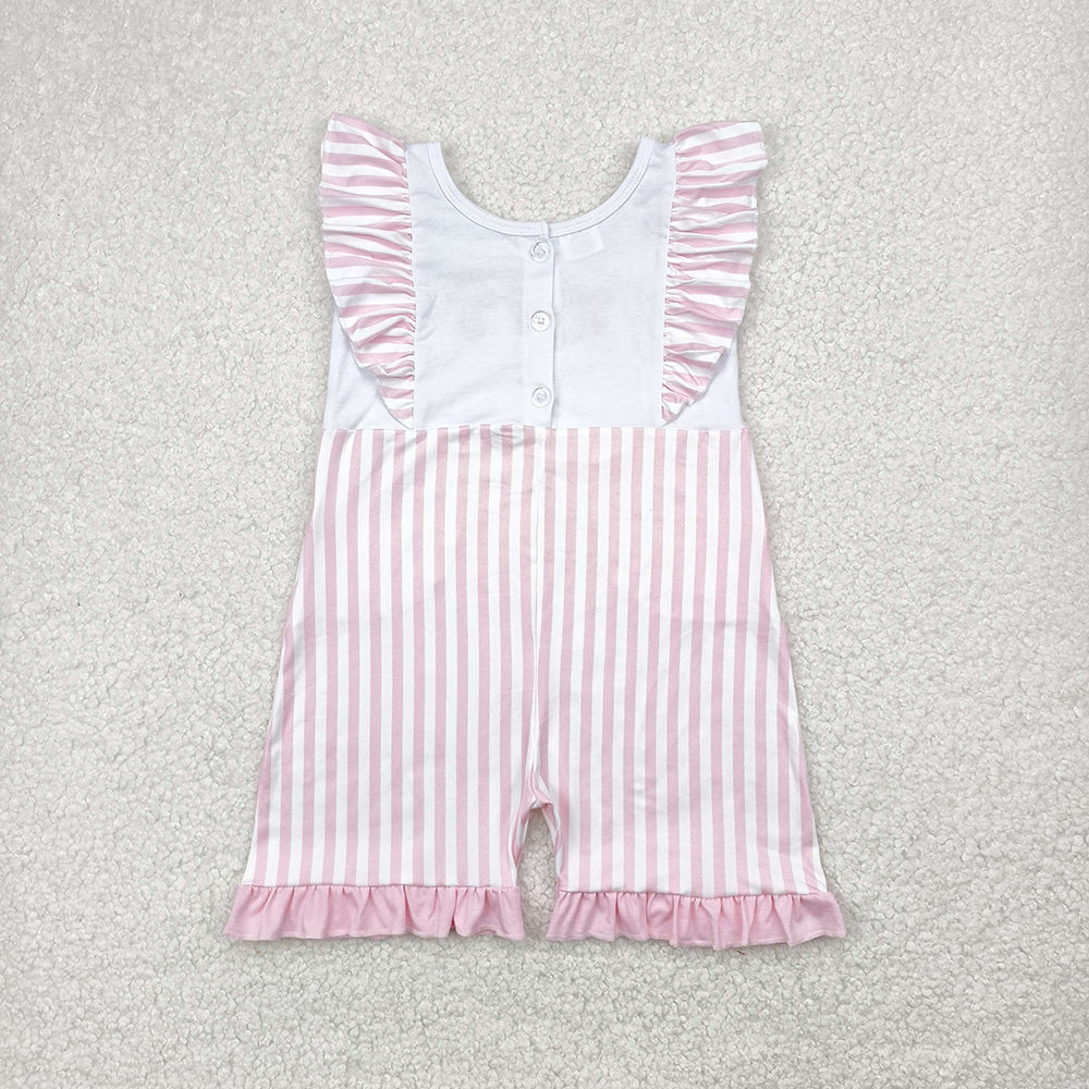Embroidery Baby Girls Flutter Sleeves Pink Bows Pockets Jumpsuits
