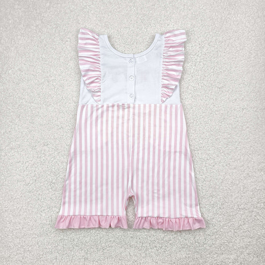 Embroidery Baby Girls Flutter Sleeves Pink Bows Pockets Jumpsuits
