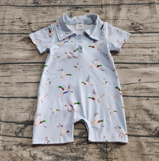 Baby Boys Blue Short Sleeves Button Ducks Rompers