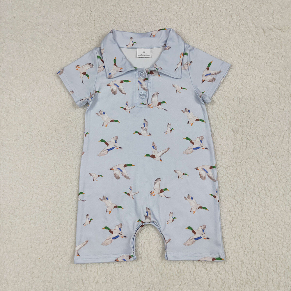 Baby Boys Blue Short Sleeves Button Ducks Rompers