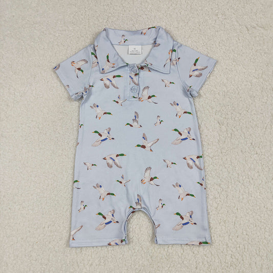 Baby Boys Blue Short Sleeves Button Ducks Rompers