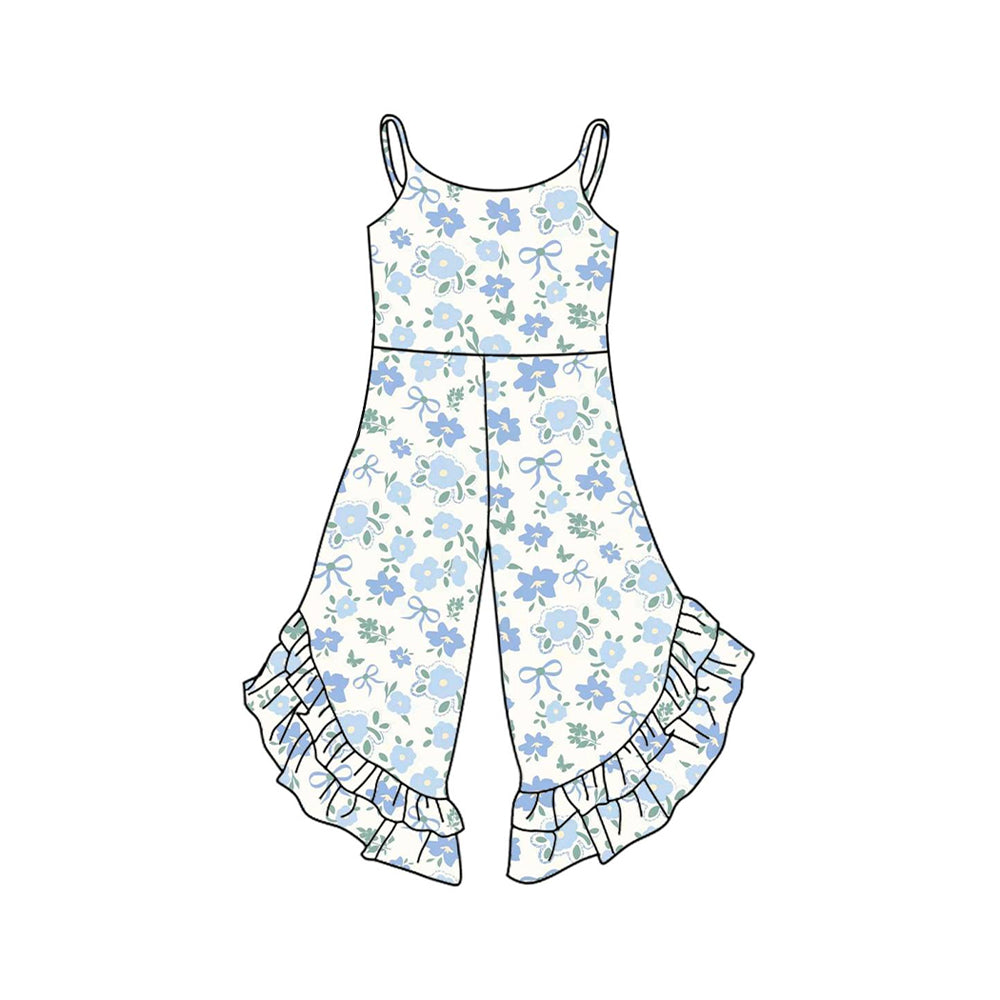 Baby Girls Strap Blue Floral Ruffle Jumpsuits Preorder