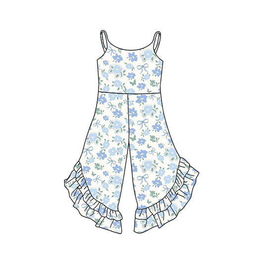 Baby Girls Strap Blue Floral Ruffle Jumpsuits Preorder