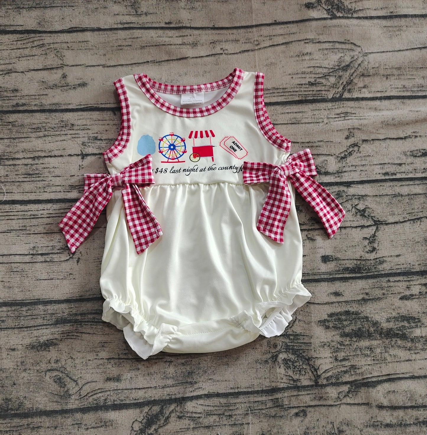 Baby Girls  Sleeveless Ice Cream Store Red Plaid Bows Ruffle Rompers