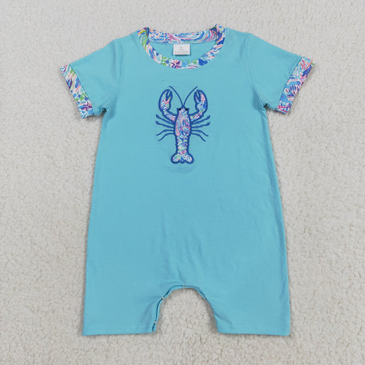 Embroidery Baby Boys Blue Short Sleeves Crayfish Rompers