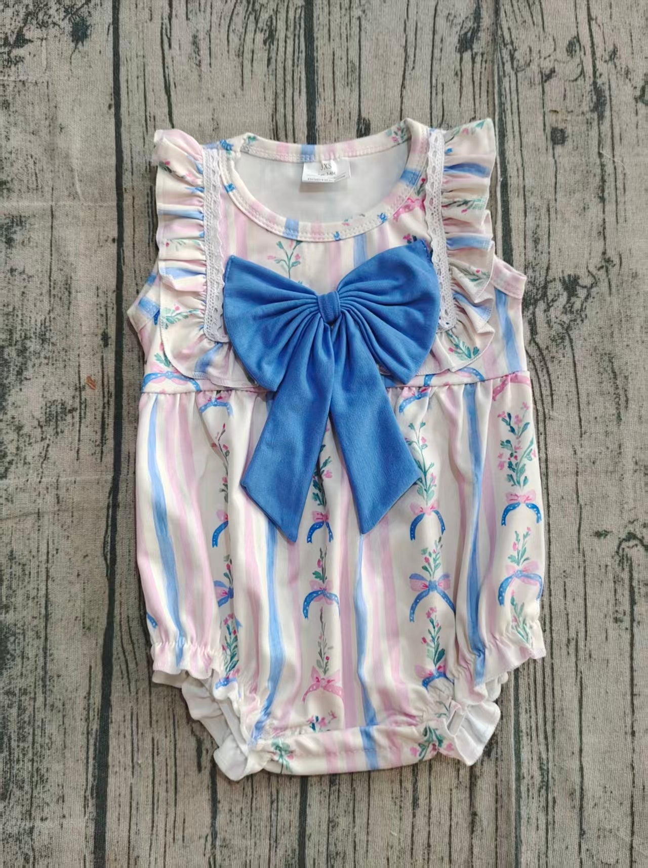 Baby Girls Pink Blue Flowers Bows Stripe Ruffle Rompers