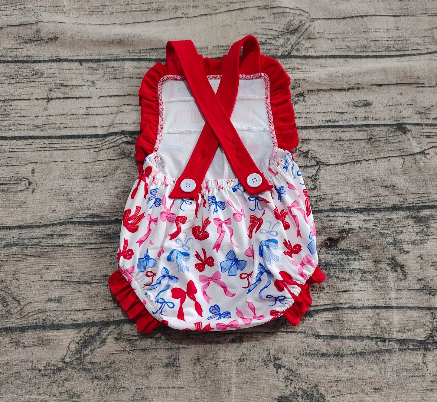 Baby Girls Red Strap American Honey Blue Bows 4th Of July Rompers