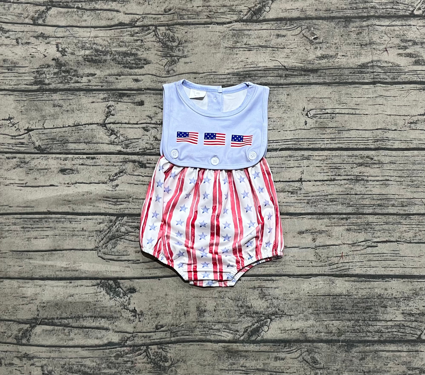 Baby Boys Sleeveless Flags Red Stripe Stars 4th Of July Rompers