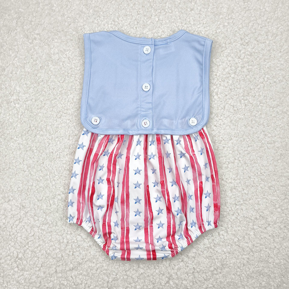 Baby Boys Sleeveless Flags Red Stripe Stars 4th Of July Rompers