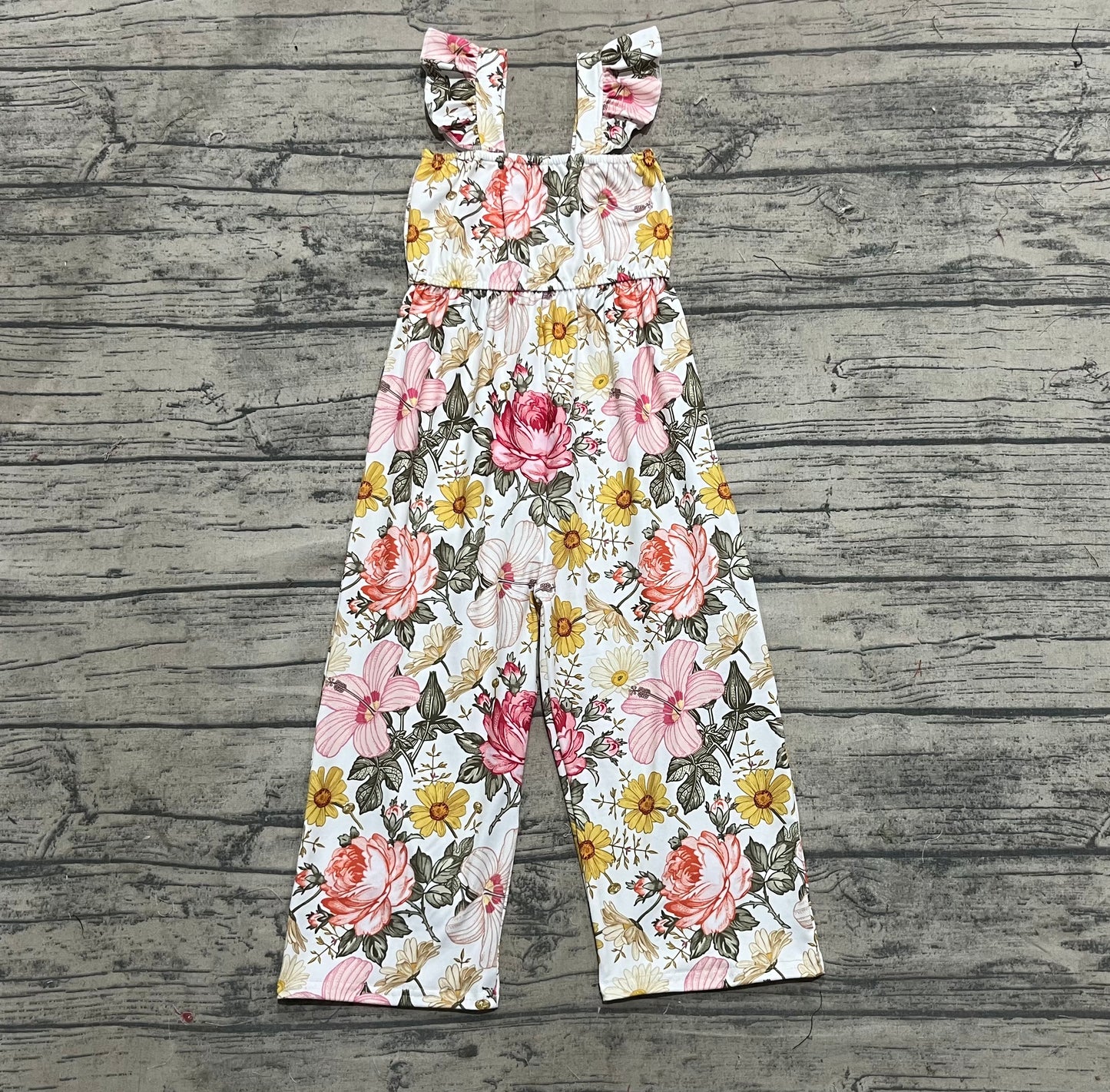 Baby Girls Flutter Sleeves Flowers Bell Jumpsuits