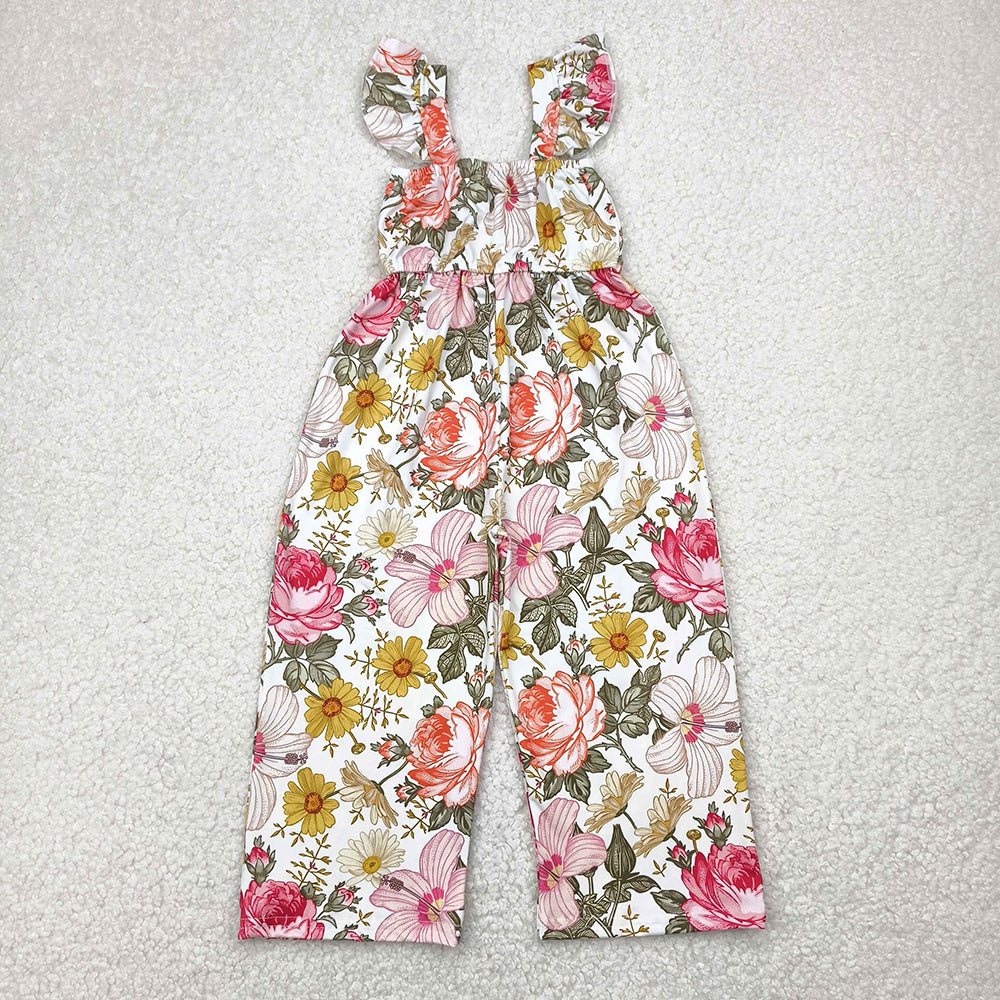 Baby Girls Flutter Sleeves Flowers Bell Jumpsuits