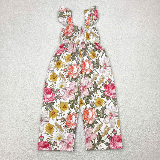 Baby Girls Flutter Sleeves Flowers Bell Jumpsuits